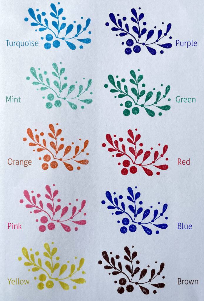 ink pad colour swatches